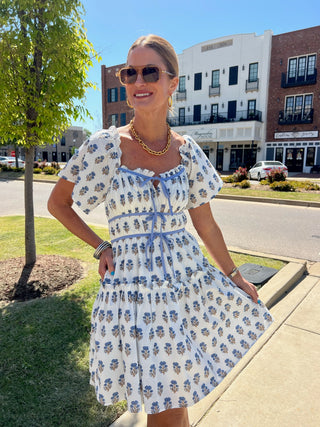 Entro | Lirienne Floral Print Mini Dress Off White