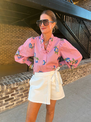 Entro Zella Printed Cuff LS Top Pink