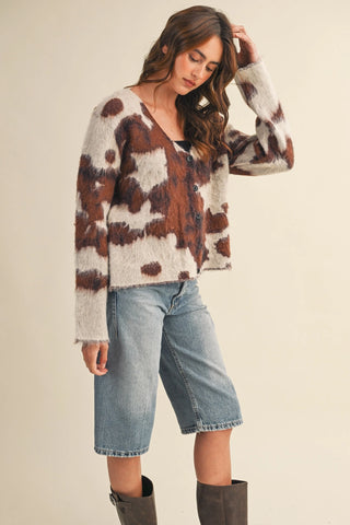 &Merci | Cow Print Sweater Cardigan Brown Multi