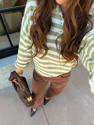 Leaper Stripe Cardigan Lime