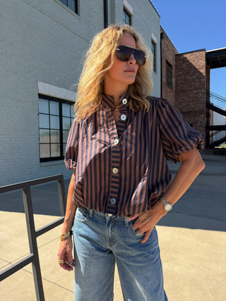 ENTRO Wila Vintage Stripe Top Navy