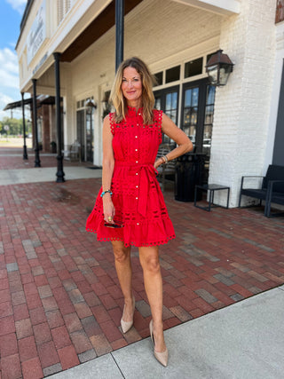 Derby Days Eyelet Dress Red