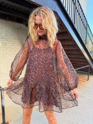 ENTRO Lainey Leopard Button Front Dress Brown