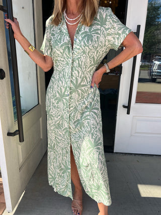 Sadie & Sage | Palm Whispers Midi Shirt Dress