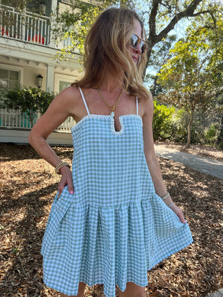 30a Array | Pretty Follies | Vesper Spaghetti Strap Gingham Dress Mint
