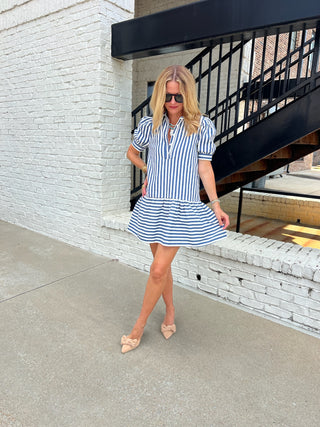 TCEC| The Romana Stripe Blue Dress