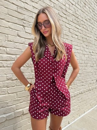 Millie Polka Dot Romper - Maroon