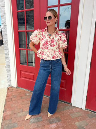 TCEC | Falon Toile Peplum Top Burgundy