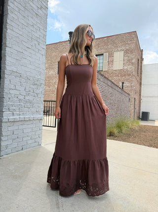 Z SUPPLY | Esti Embroidered Maxi Dress Chocolate Cherry