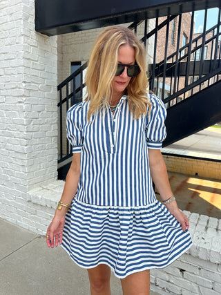 TCEC| The Romana Stripe Blue Dress