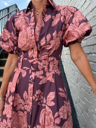Bea Floral Belted Maxi Wine Pink