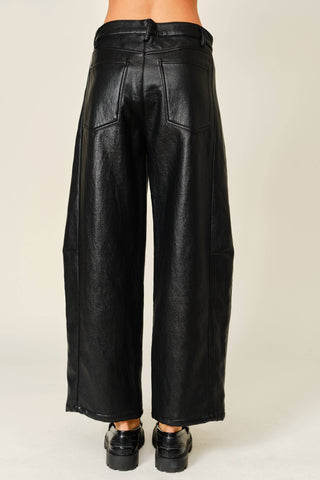 Claire Vegan Leather Barrel Pants Black