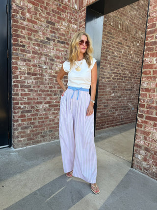 CAMELLIA | Seaside Stripe Wide-Leg Pants - Pink