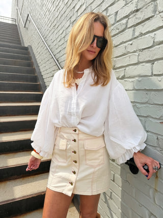 Utility Contrast Stitching Mini Cream