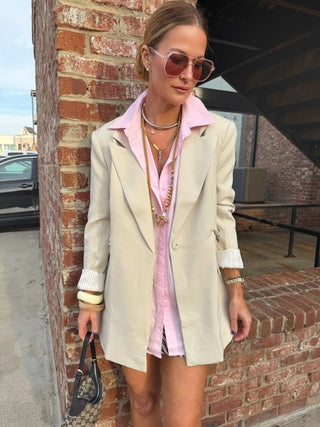 Modern Tailored Blazer Dress Powder Oatmeal