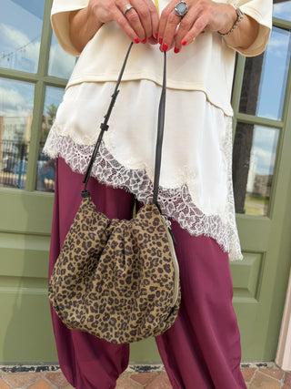 Faux Suede Ruched Shoulder Bag Oliver Leopard