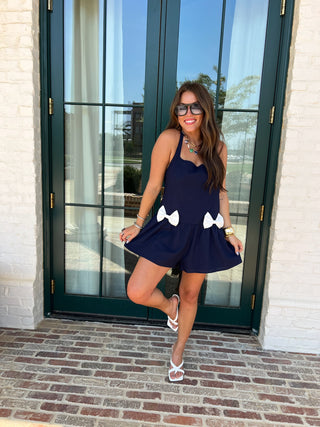 Serena Bow Romper Navy