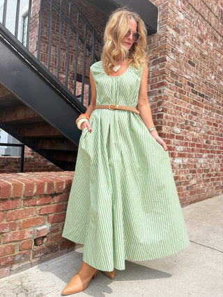 Willow Stripe Midi Dress Green