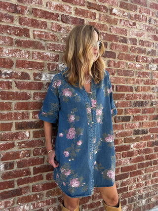 Entro | Ella Floral Elbow Sleeve Dress Denim