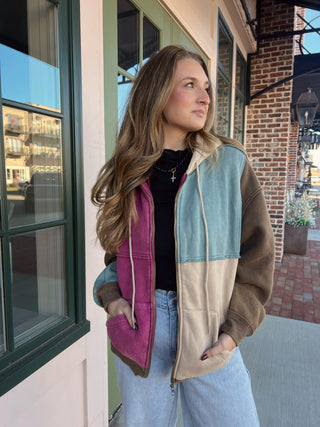 Eve Colorblock Hoodie Jacket Brown Combo [Door Buster]