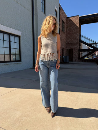 NEEDII Lina Fringe Vest Top Oatmeal