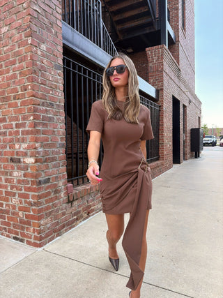 Sutton Buckle Dress Brown