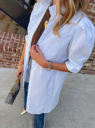 Dawn Ruffle Collar Shirt Dress White