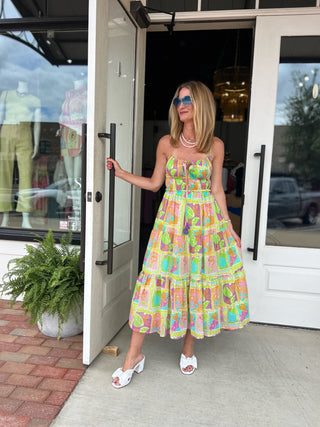Meet Me In Santorini | Tropical Mosaic Maxi Dress