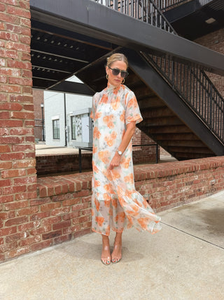 ENTRO | Mist Floral Midi Dress Orange