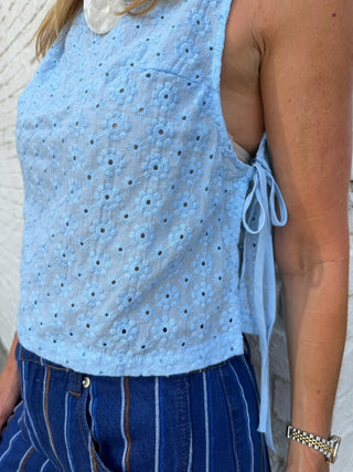 Tie It Together Eyelet Top - Sky Blue