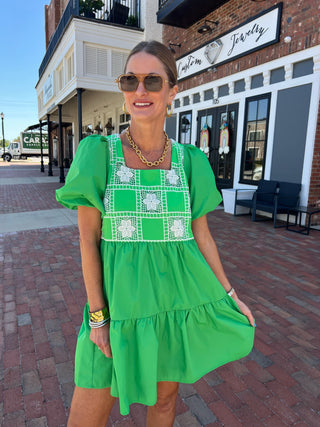 Entro | Jovella Embroidered Mini Dress Green