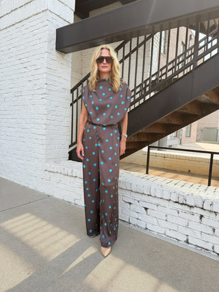The Selena Polka Dot Top Brown/Turq