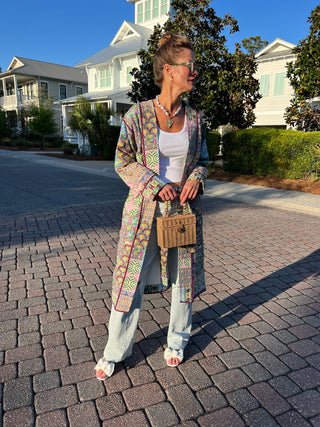 &Merci | Zelora Patchwork Print Long Jacket Wine Multi Patch