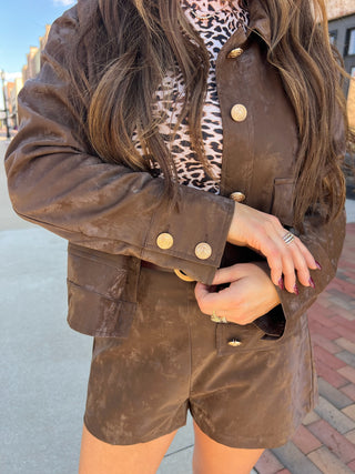 Sadie & Sage | New Chapter Leather Jacket Dark Brown
