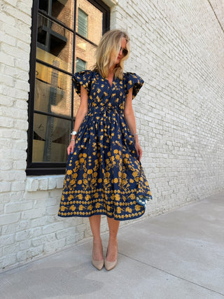 Clara Floral Puff Sleeve Midi Dress
