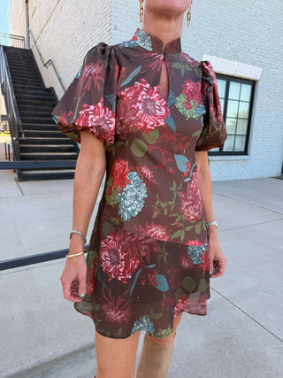 Kendra Floral Mini Dress Chocolate