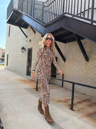 Sevilla Zebra Mesh Midi Dress Velvet Rouge
