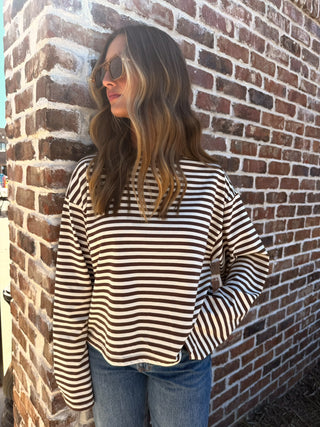 Olivaceous Sadie Stripe Lounge Top Chocolate