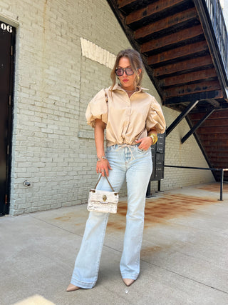 HEYSON | Lorey Drawstring Puff Sleeve Blouse Latte