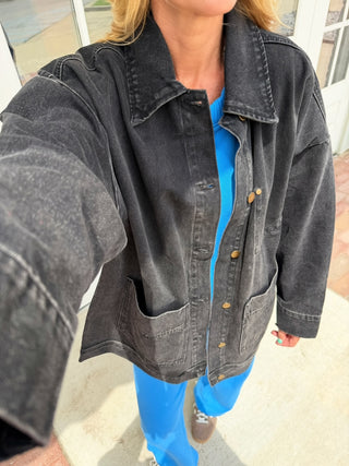 Boxy Cut Denim Jacket Charcoal Black