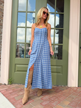 Z SUPPLY |  Angel Eyes Plaid Midi Dress Mystic Blue