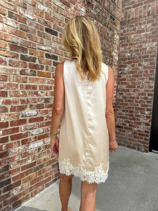 Camille Lace Hem Mini Dress Champagne