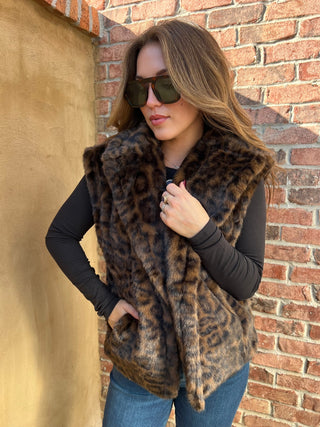 Sage The Label | Waverly Leopard Fur Vest Brown Black