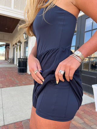 Sadie & Sage | On Point Mix Media Romper Navy