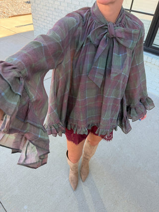 Marlowe Ruffle Cuff Blouse Plaid