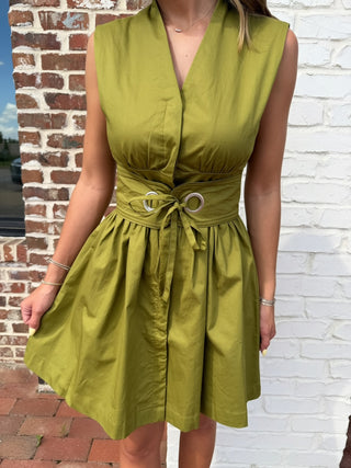 Midnight Muse Belted Mini Dress Olive