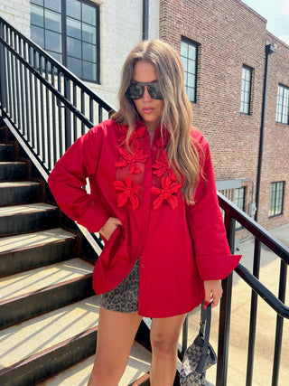 Posh Button-Down Red Top