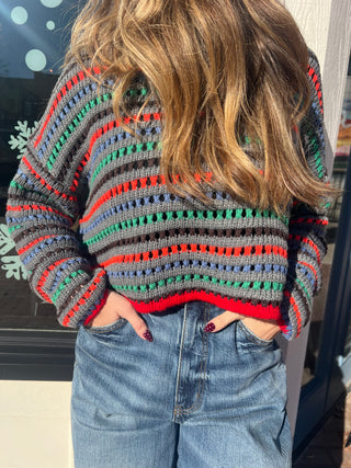 Brisa Multicolor Stripe Sweater Charcoal [Door Buster]