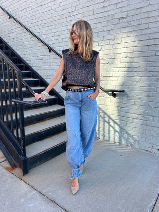 GLAM | Mya Padded Shoulder Top Brown