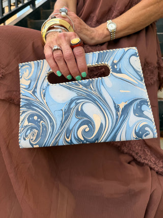 Mia Clutch Marble Leather Cobalt